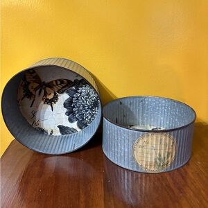 Decorative Gray and Cream Metal Storage Bins